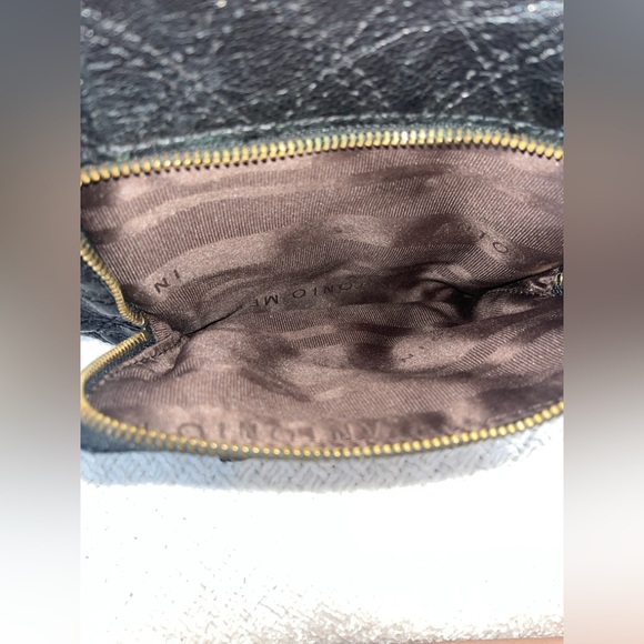 Antonio Melani Black Hobo Bag Glazed Quilted Leather Cargo Pockets Front U Bag - Picture 10 of 11